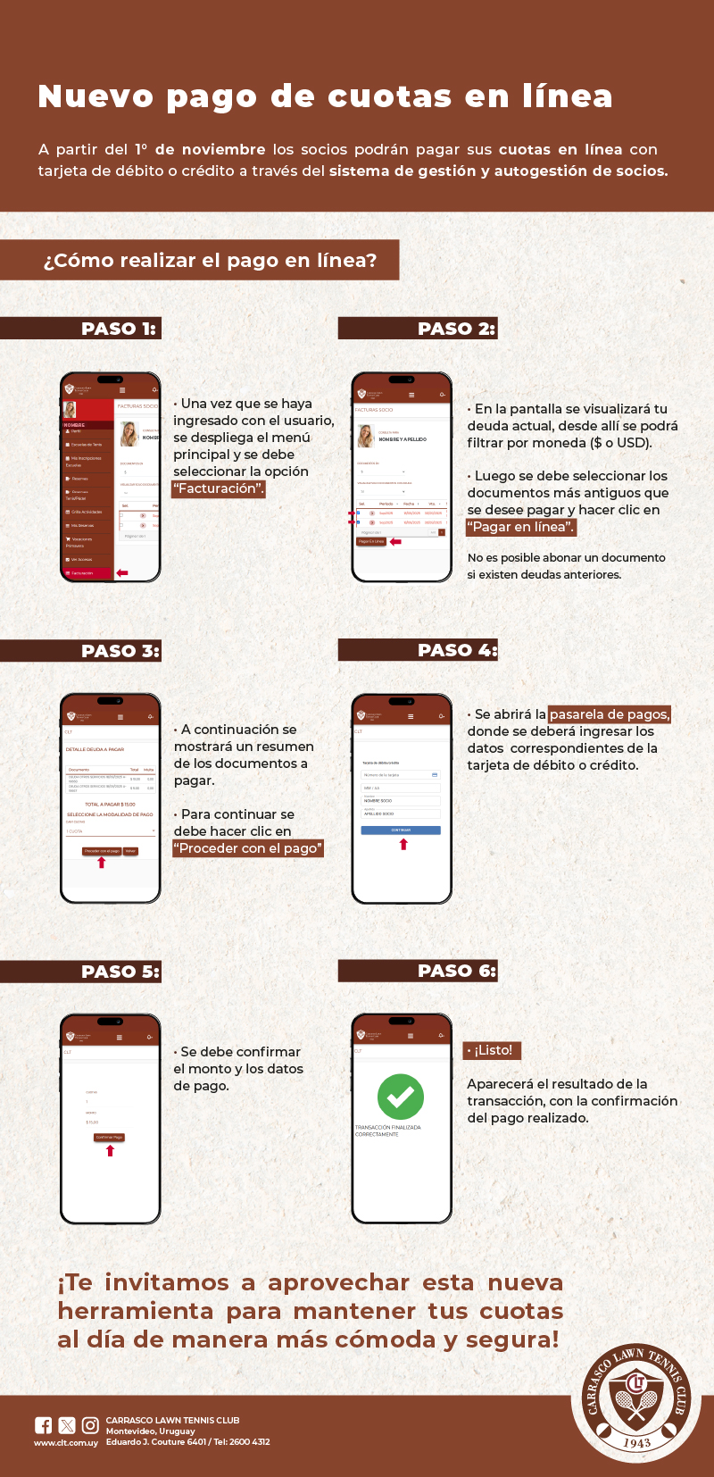 Instrucciones para pagar las cuotas sociales en línea