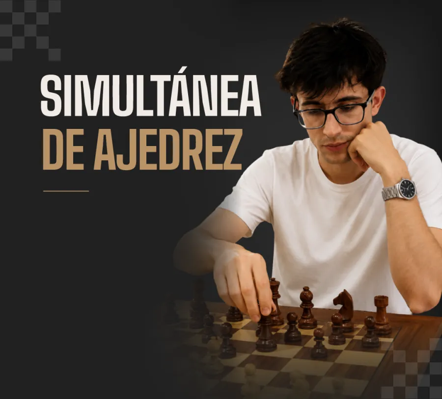 Afiche de la simultánea de ajedrez con el Maestro Nacional Eduardo Elena